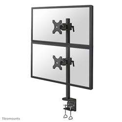 Neomounts Tilt/Turn/Rotate Dual desk monitor arm (clamp) for two 10-27" Monitor Screens ONE ABOVE OTHER, Height Adjustable - Black										