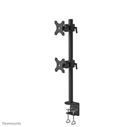 Neomounts Tilt/Turn/Rotate Dual desk monitor arm (clamp) for two 10-27" Monitor Screens ONE ABOVE OTHER, Height Adjustable - Black										